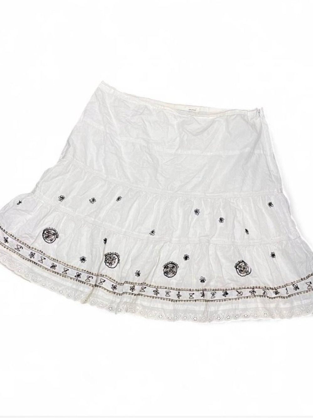 White Tiered Embroidered A-Line Skirt